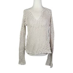 Vintage Y2K Xhilaration Cream Crochet Knit Flare Sleeve Sweater L